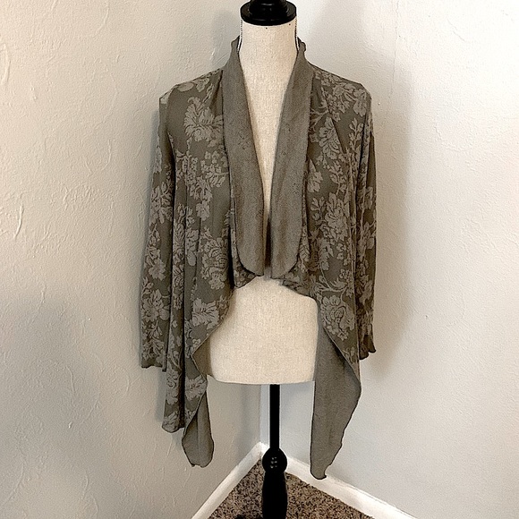 **Host Pick ππ** Knox Rose brown-gray floral jacquard print cardigan size S - Picture 1 of 7
